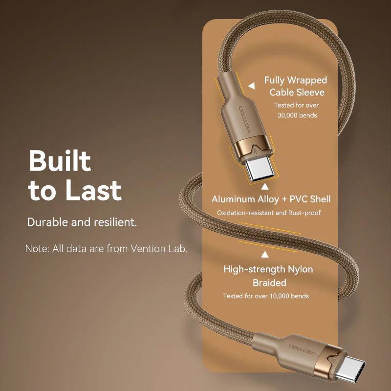 Vention USB 2.0 Type-C Male to Type-C Male 3A Cable Gold Aluminum Alloy Type - Image 8