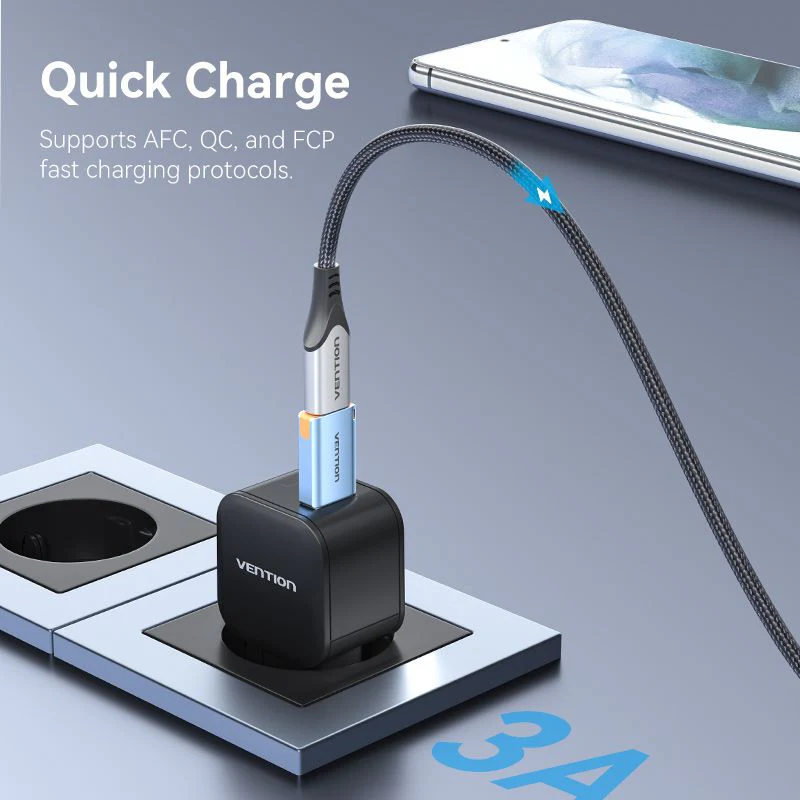 Vention USB 3.1 Type-A Male to USB-C Female Adapter with Lanyard Gray Aluminum Alloy Type - Image 4