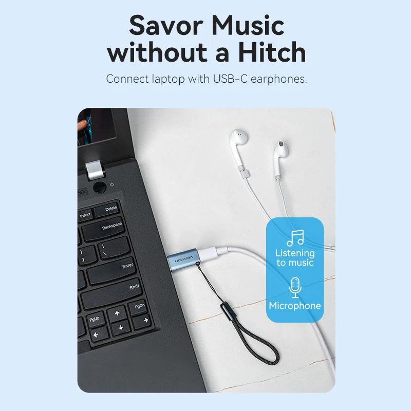Vention USB 3.1 Type-A Male to USB-C Female Adapter with Lanyard Gray Aluminum Alloy Type - Image 5