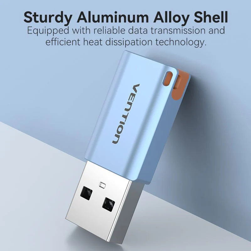 Vention USB 3.1 Type-A Male to USB-C Female Adapter with Lanyard Gray Aluminum Alloy Type - Image 6