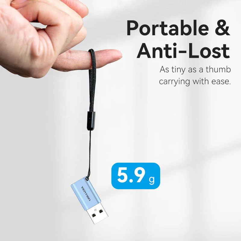 Vention USB 3.1 Type-A Male to USB-C Female Adapter with Lanyard Gray Aluminum Alloy Type - Image 7