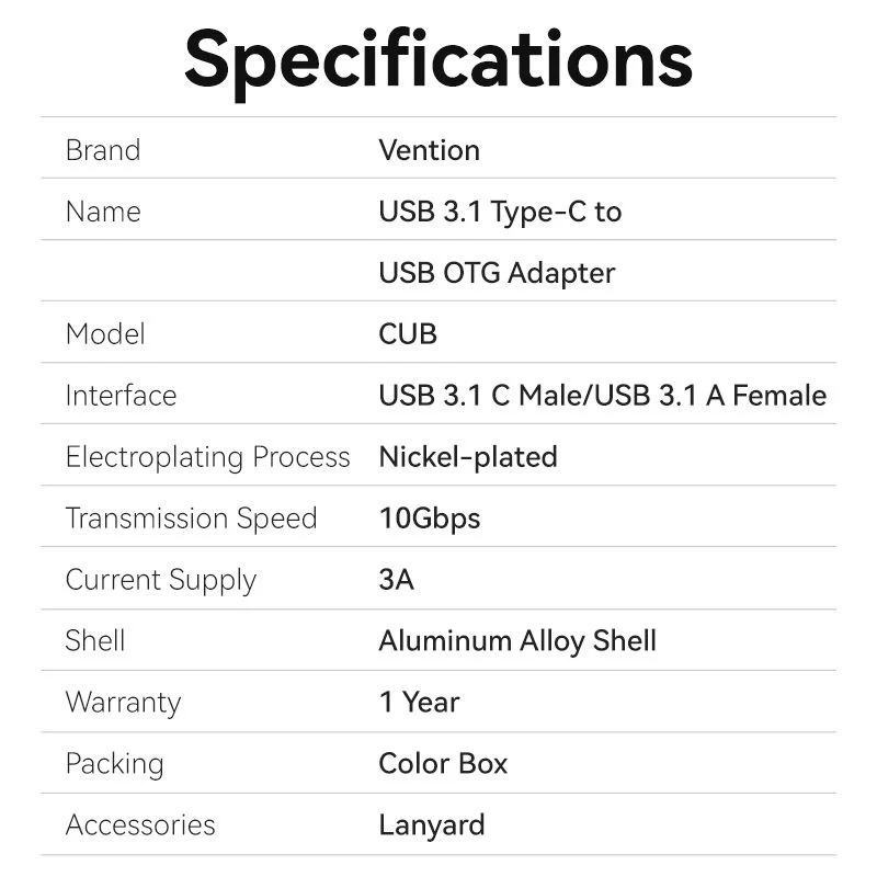 Vention USB 3.1 Type-C Male to USB Female OTG Adapter with Lanyard Aluminum Alloy Type - Image 11