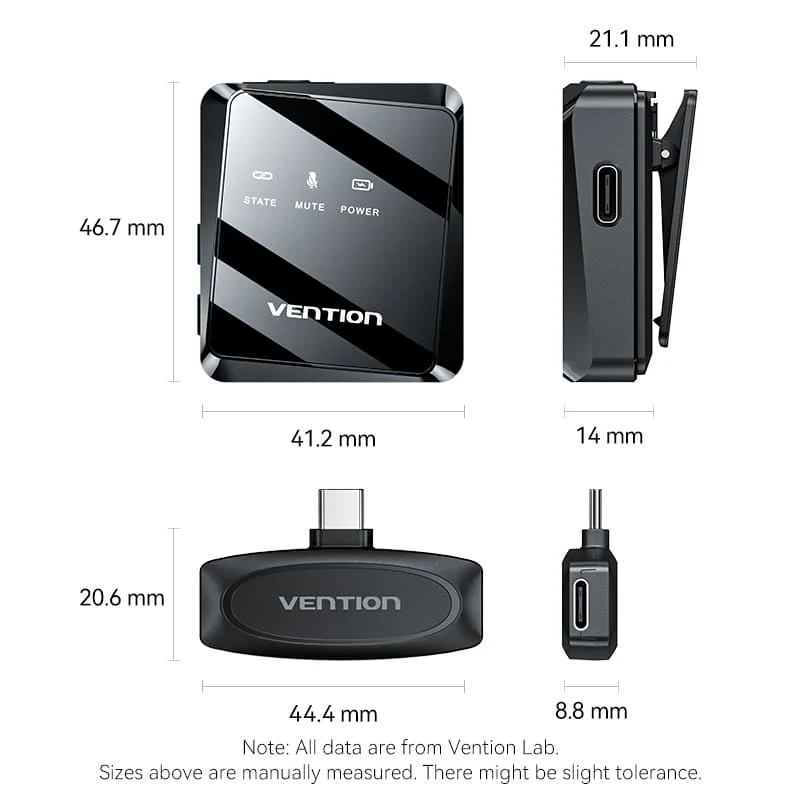 Vention USB-C 2-Pack Wireless Lavalier Microphone Black Type - Image 17