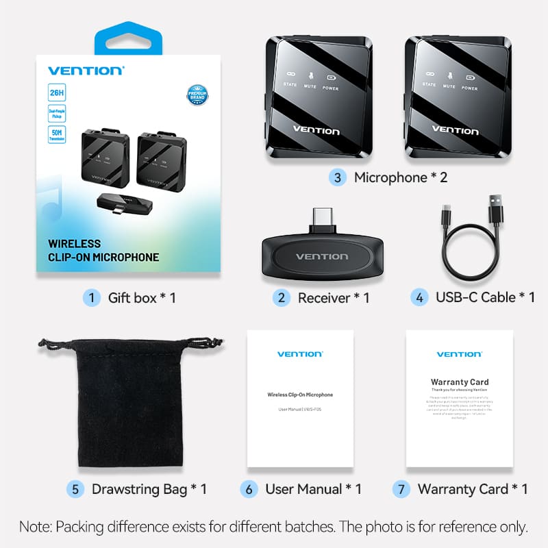 Vention USB-C 2-Pack Wireless Lavalier Microphone Black Type - Image 18