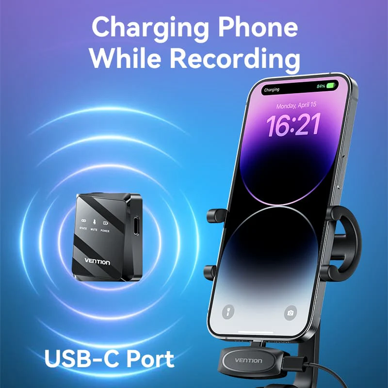 Vention USB-C 2-Pack Wireless Lavalier Microphone Black Type - Image 5
