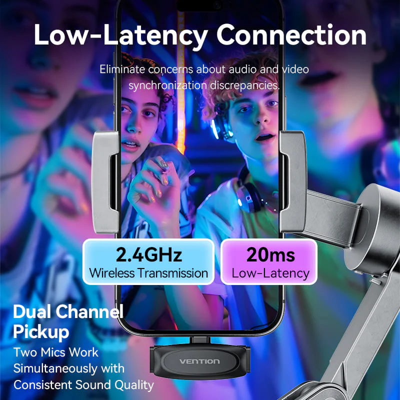 Vention USB-C 2-Pack Wireless Lavalier Microphone Black Type - Image 8