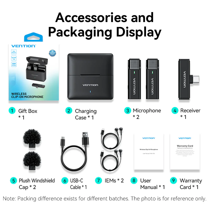 Vention USB-C 2-Pack Wireless Lavalier Microphone with Charging Case Black Type - Image 16