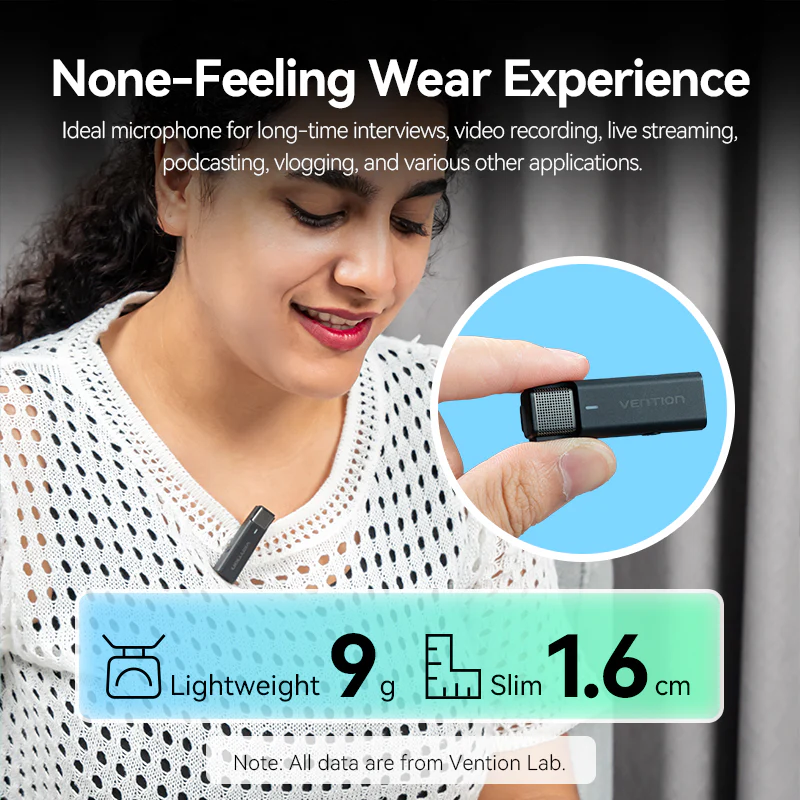 Vention USB-C 2-Pack Wireless Lavalier Microphone with Charging Case Black Type - Image 4