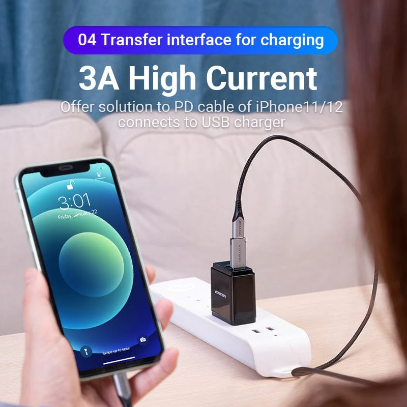 Vention USB 3.0 Male to USB-C Female Adapter Gray Aluminum Alloy Type - Image 3