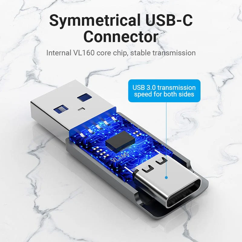 Vention USB 3.0 Male to USB-C Female Adapter Gray Aluminum Alloy Type - Image 6