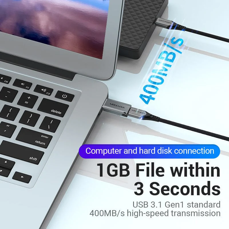 Vention USB 3.0 Male to USB-C Female Adapter Gray Aluminum Alloy Type - Image 7