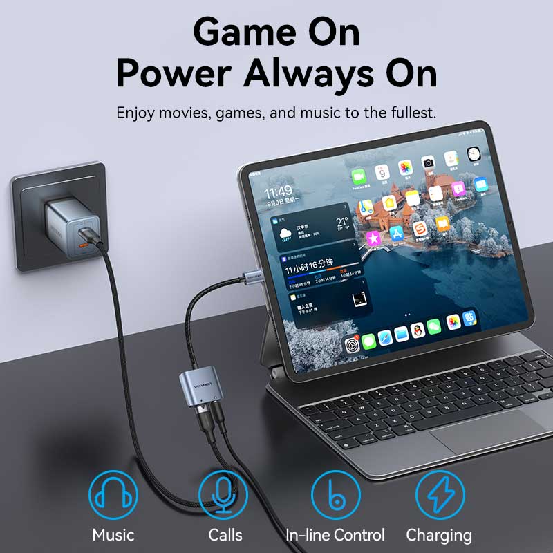Vention USB-C Male to 3.5mm Female Audio Adapter with Fast Charging Port - Image 4