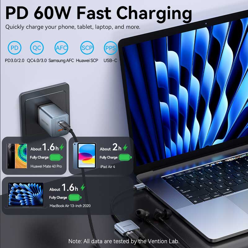 Vention USB-C Male to 3.5mm Female Audio Adapter with Fast Charging Port - Image 5