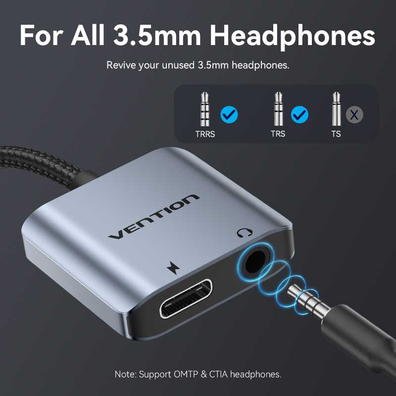 Vention USB-C Male to 3.5mm Female Audio Adapter with Fast Charging Port - Image 6
