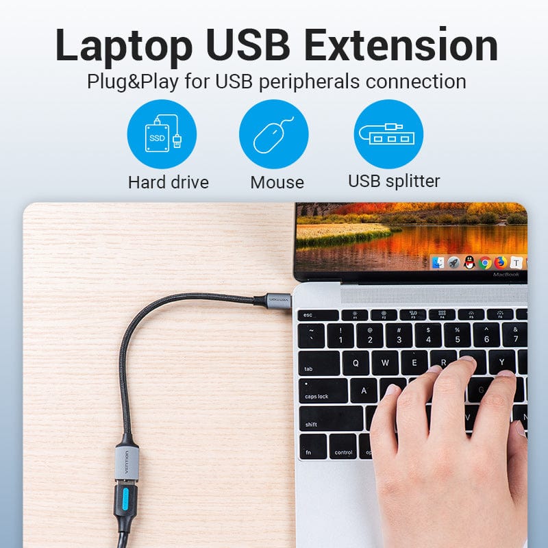 Vention USB 3.0 C Male to A Female OTG Cable 0.15M Gray Aluminum Alloy Type - Image 7
