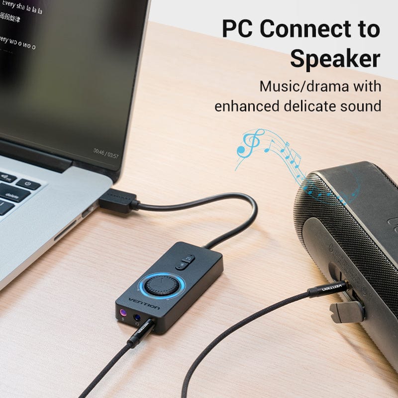 Vention USB 2.0 External Stereo Sound Adapter with Volume Control 0.15M Black ABS Type - Image 10