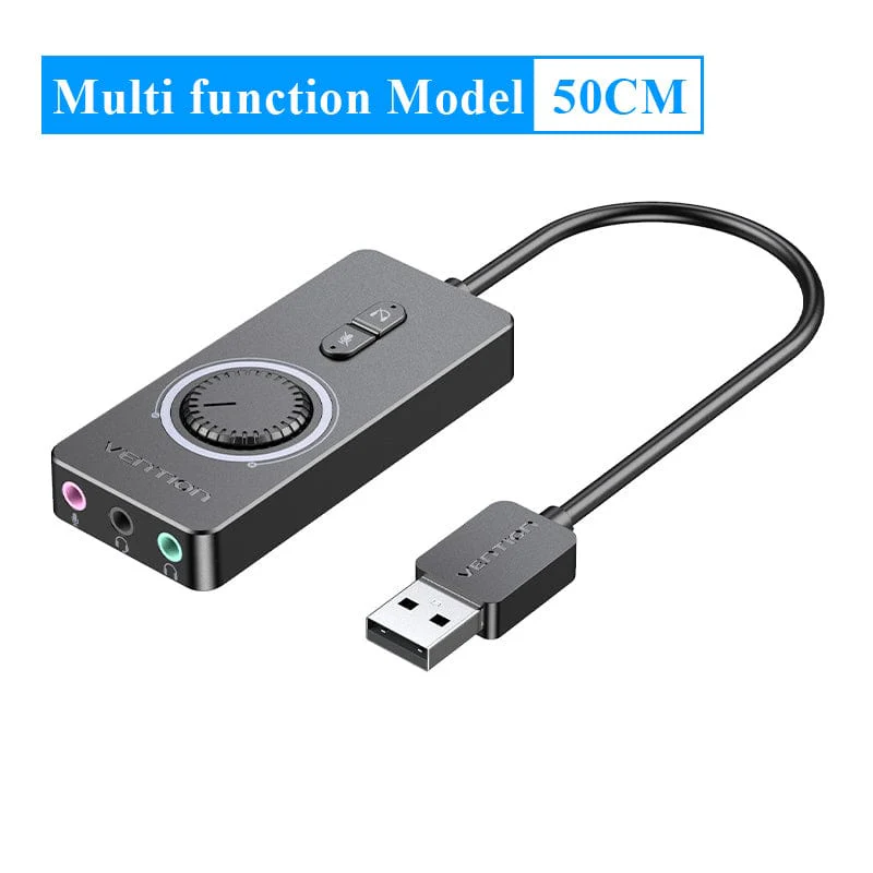 Vention USB 2.0 External Stereo Sound Adapter with Volume Control 0.15M Black ABS Type - Image 3