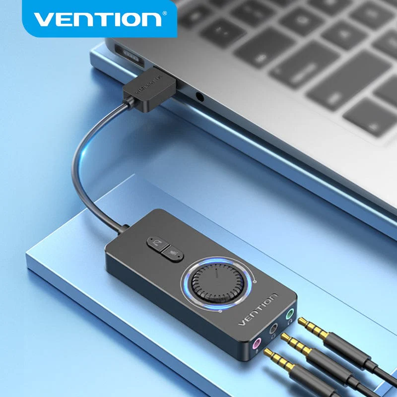 Vention USB 2.0 External Stereo Sound Adapter with Volume Control 0.15M Black ABS Type - Image 5