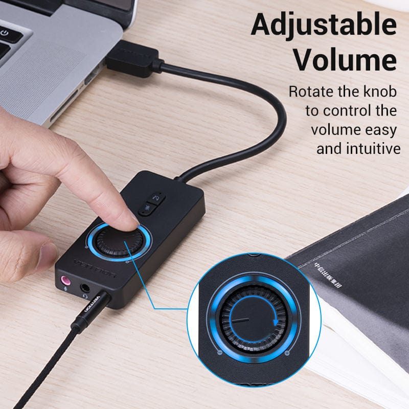 Vention USB 2.0 External Stereo Sound Adapter with Volume Control 0.15M Black ABS Type - Image 7