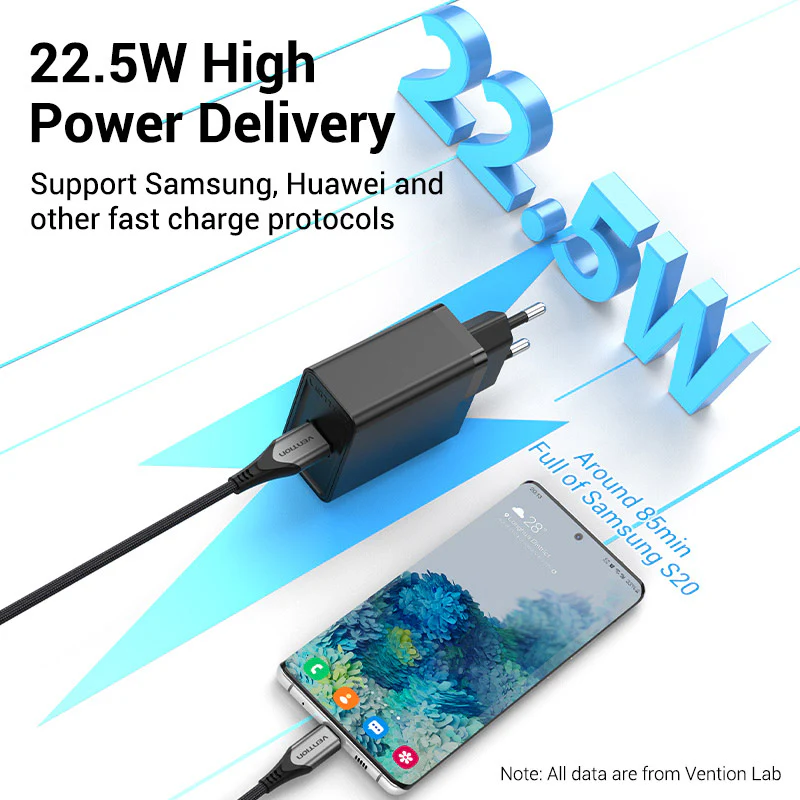 Vention 1-Port USB Wall Charger 22.5W EU-Plug - Image 4