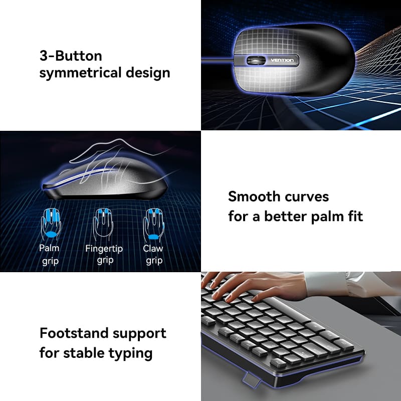 Vention USB Wired Full-Sized Keyboard and Mouse Combo Black Slim Type - US English Layout - Image 11