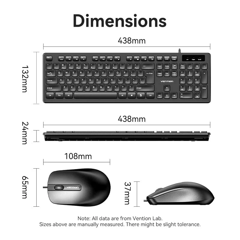 Vention USB Wired Full-Sized Keyboard and Mouse Combo Black Slim Type - US English Layout - Image 13