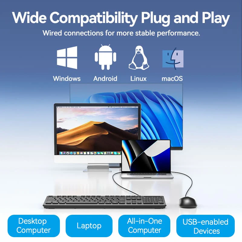 Vention USB Wired Full-Sized Keyboard and Mouse Combo Black Slim Type - US English Layout - Image 3