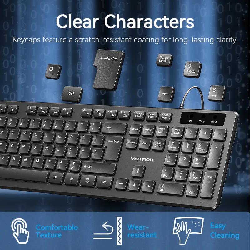 Vention USB Wired Full-Sized Keyboard and Mouse Combo Black Slim Type - US English Layout - Image 6