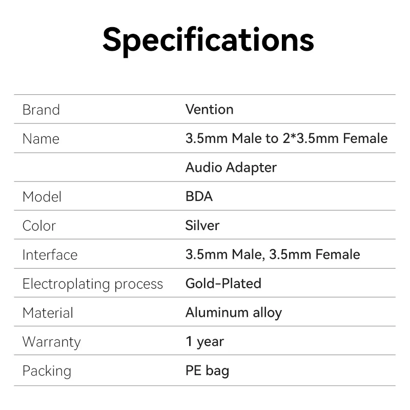 Vention 4 Pole 3.5mm Male to 2*3.5mm Female Audio Adapter Silvery Metal Type - Image 10