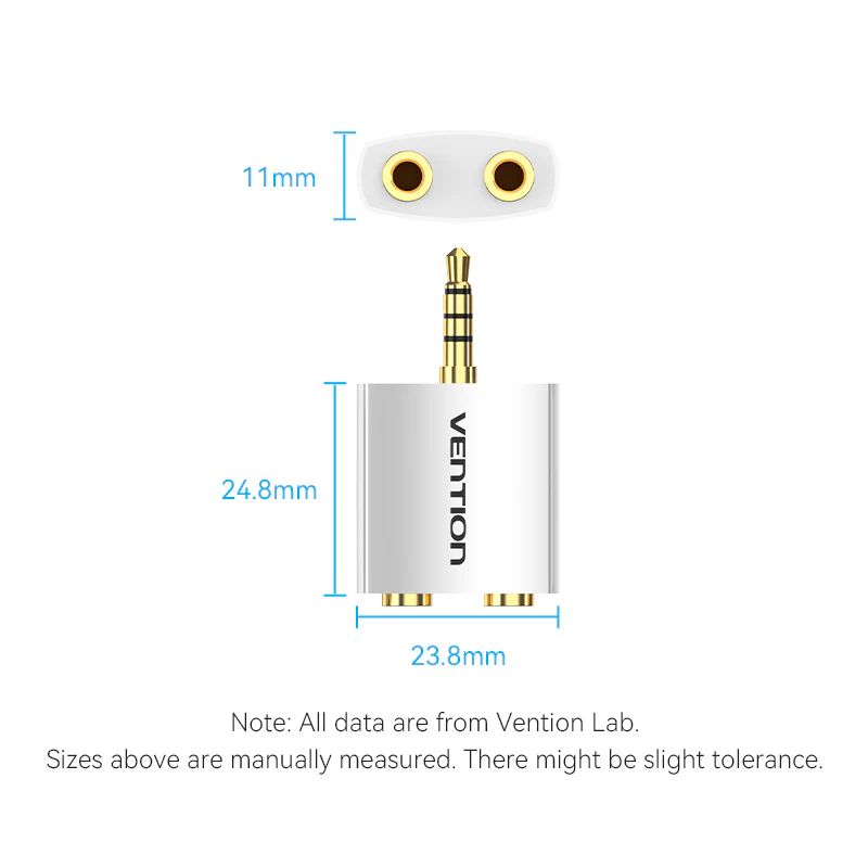 Vention 4 Pole 3.5mm Male to 2*3.5mm Female Audio Adapter Silvery Metal Type - Image 11