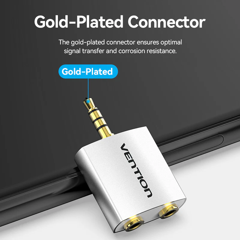 Vention 4 Pole 3.5mm Male to 2*3.5mm Female Audio Adapter Silvery Metal Type - Image 5
