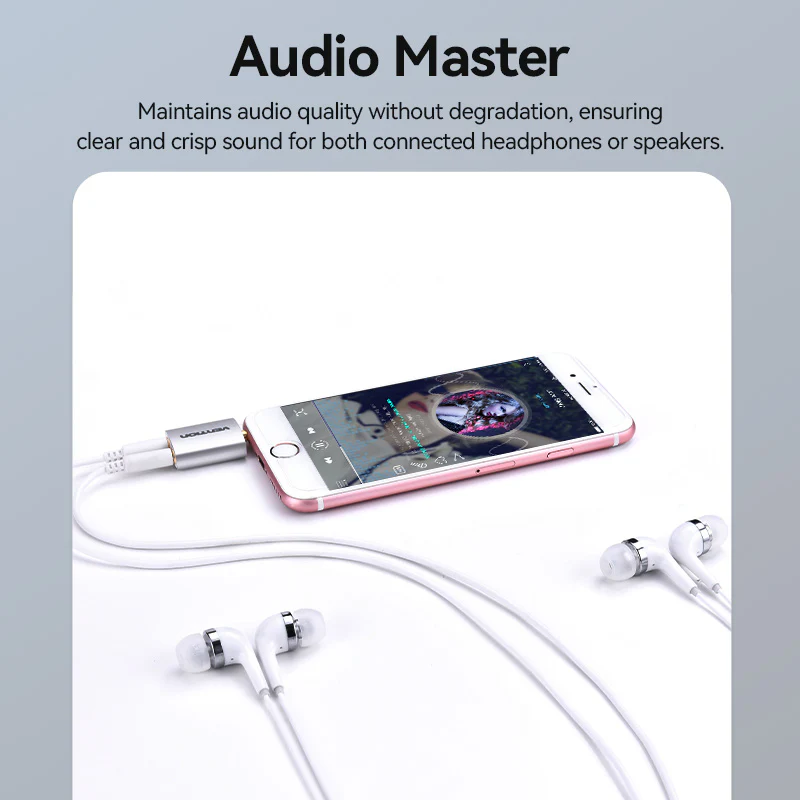 Vention 4 Pole 3.5mm Male to 2*3.5mm Female Audio Adapter Silvery Metal Type - Image 6