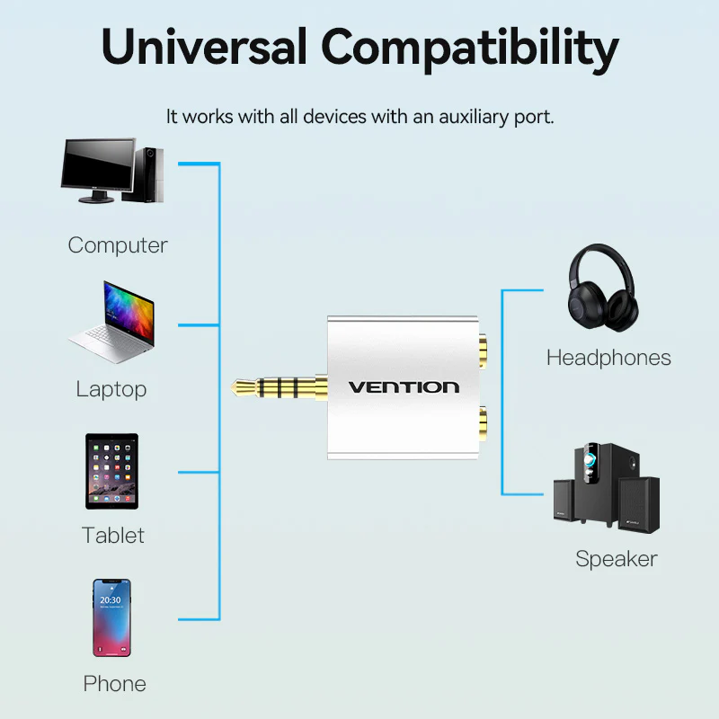 Vention 4 Pole 3.5mm Male to 2*3.5mm Female Audio Adapter Silvery Metal Type - Image 8