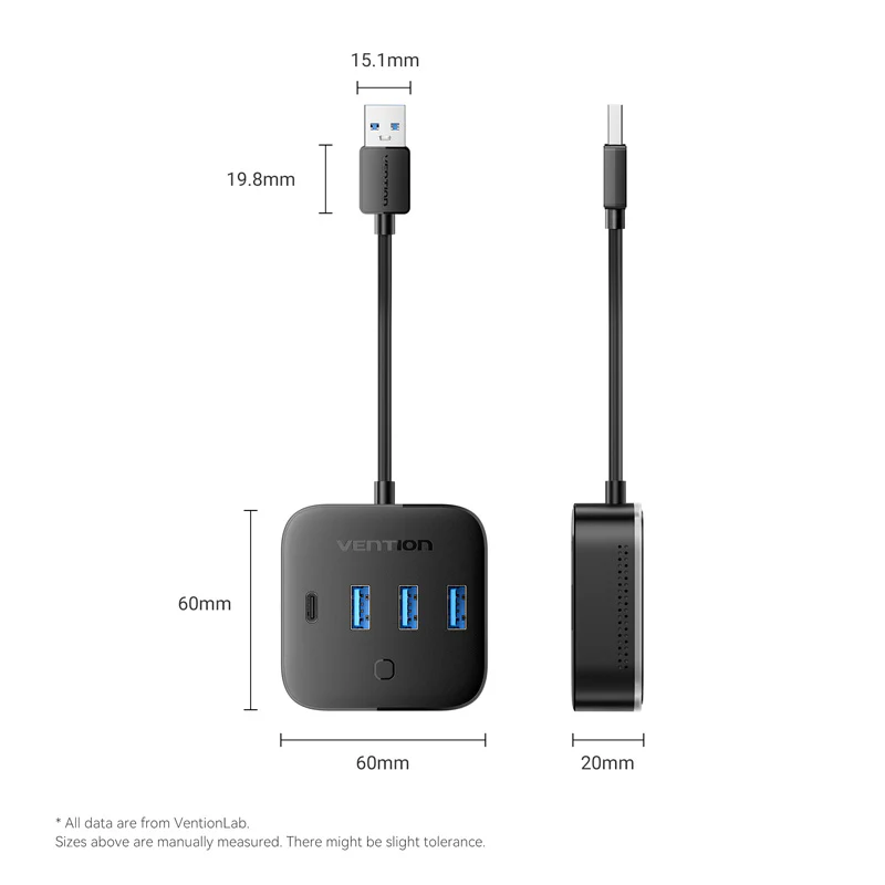 Vention USB 3.0 to USB 3.2 Gen 1 Type-C/USB 3.0*3/USB-C Desk Hub Black - Image 11