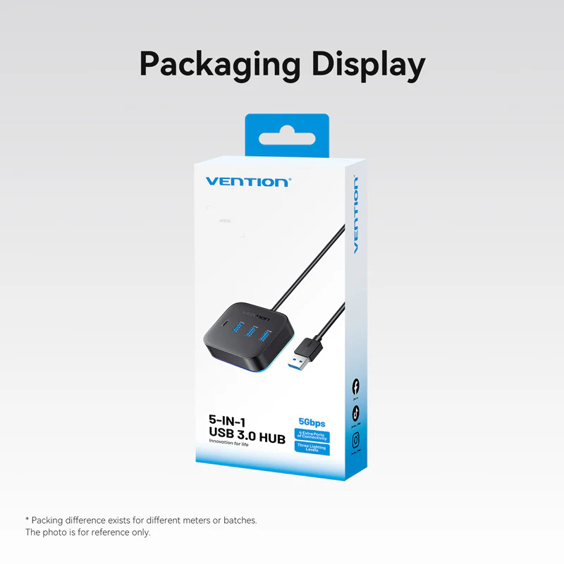 Vention USB 3.0 to USB 3.2 Gen 1 Type-C/USB 3.0*3/USB-C Desk Hub Black - Image 12