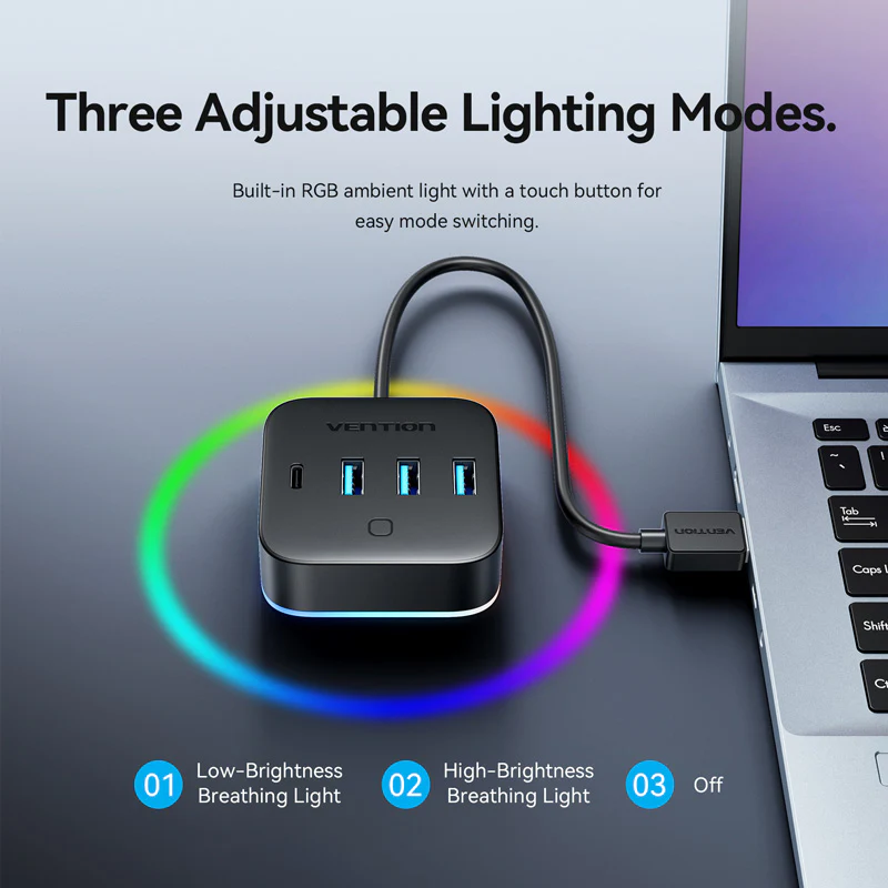 Vention USB 3.0 to USB 3.2 Gen 1 Type-C/USB 3.0*3/USB-C Desk Hub Black - Image 3