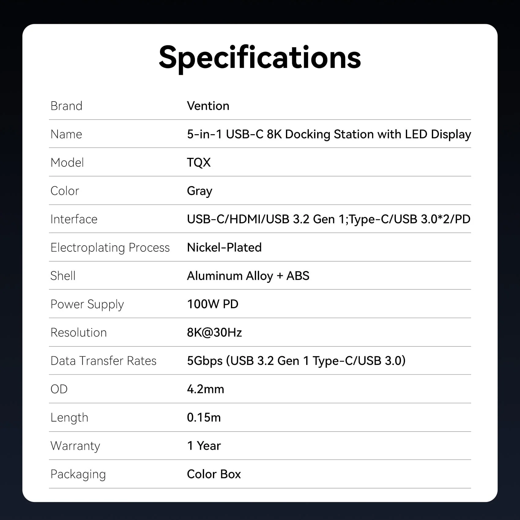 Vention 5-in-1 USB-C 8K Docking Station with LED Display - Image 12