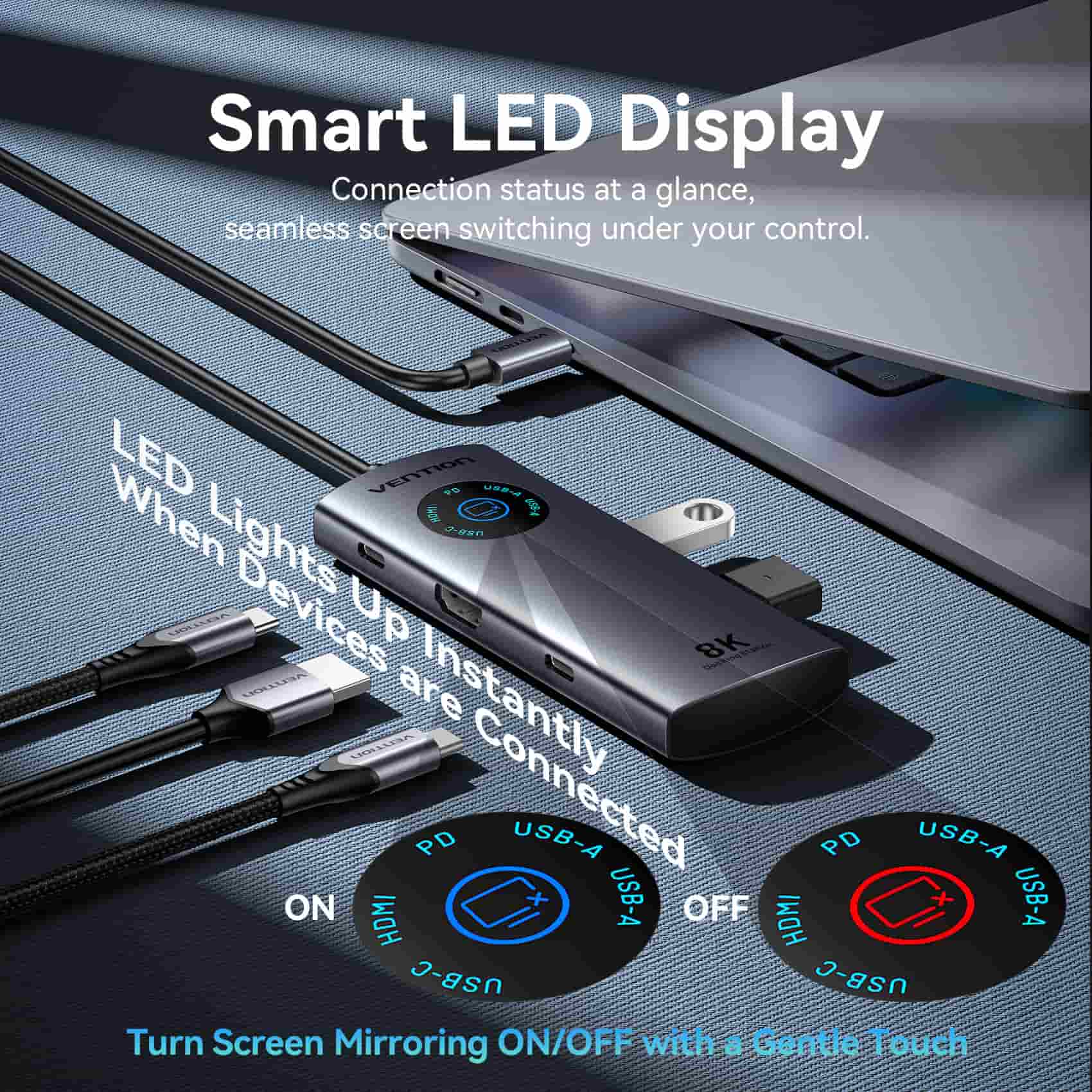 Vention 5-in-1 USB-C 8K Docking Station with LED Display - Image 5
