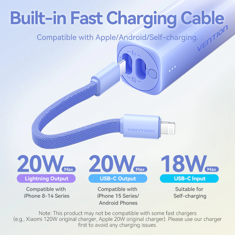 Vention 5000mAh Power Bank Compact with Built-in Cable——On Promotion - Image 7