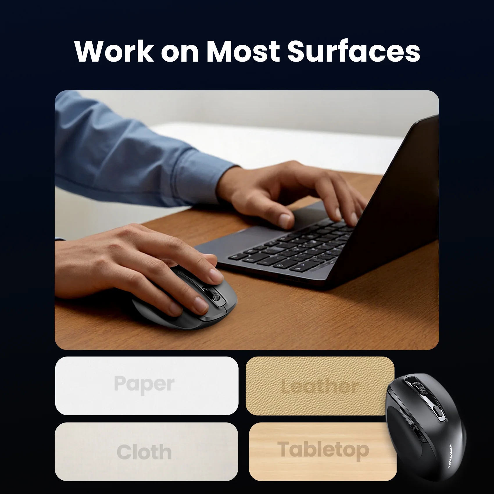 Vention 6-Button 2.4GHz + Bluetooth 5.1 Wireless Ergonomic Mouse Black Silent Type - Image 11