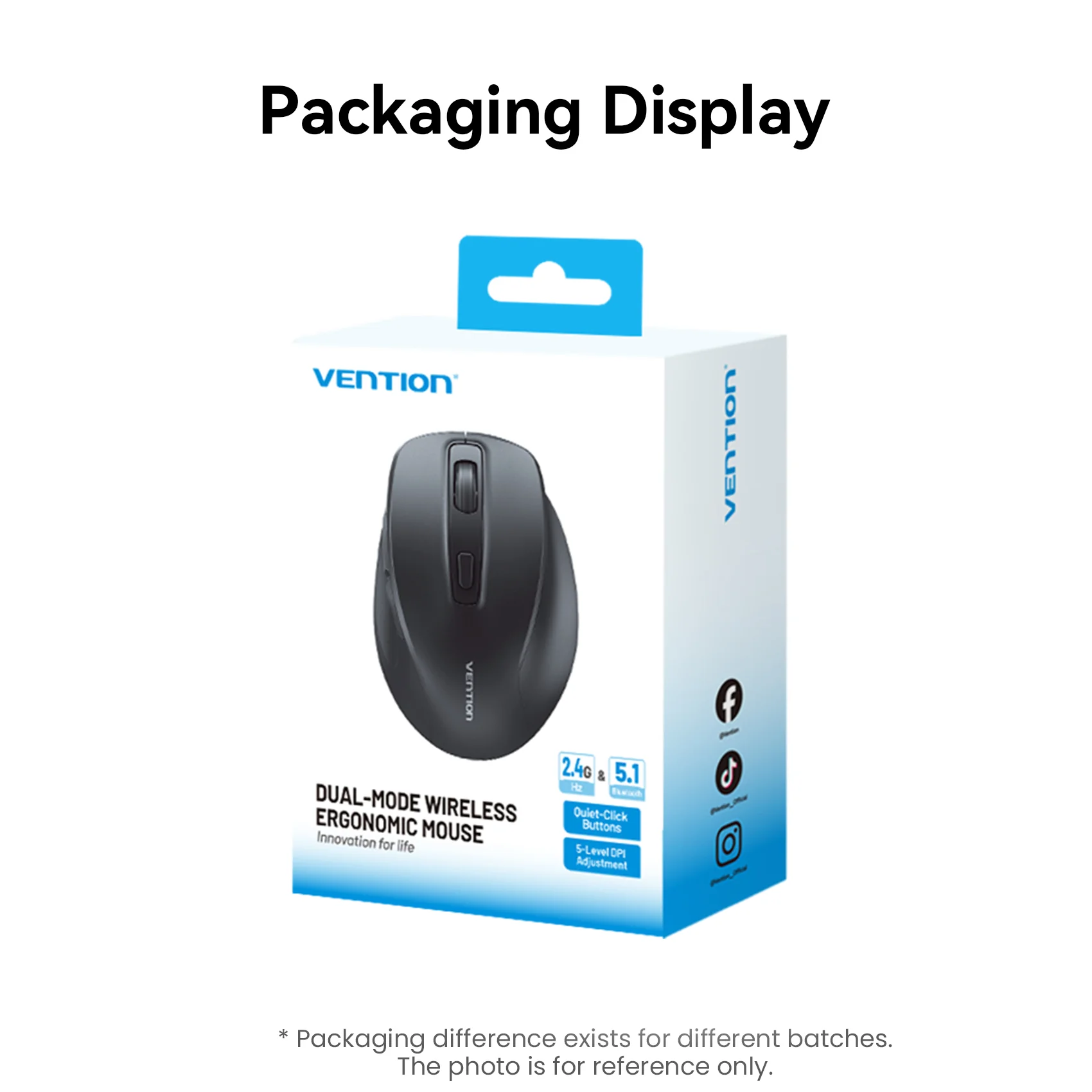 Vention 6-Button 2.4GHz + Bluetooth 5.1 Wireless Ergonomic Mouse Black Silent Type - Image 15