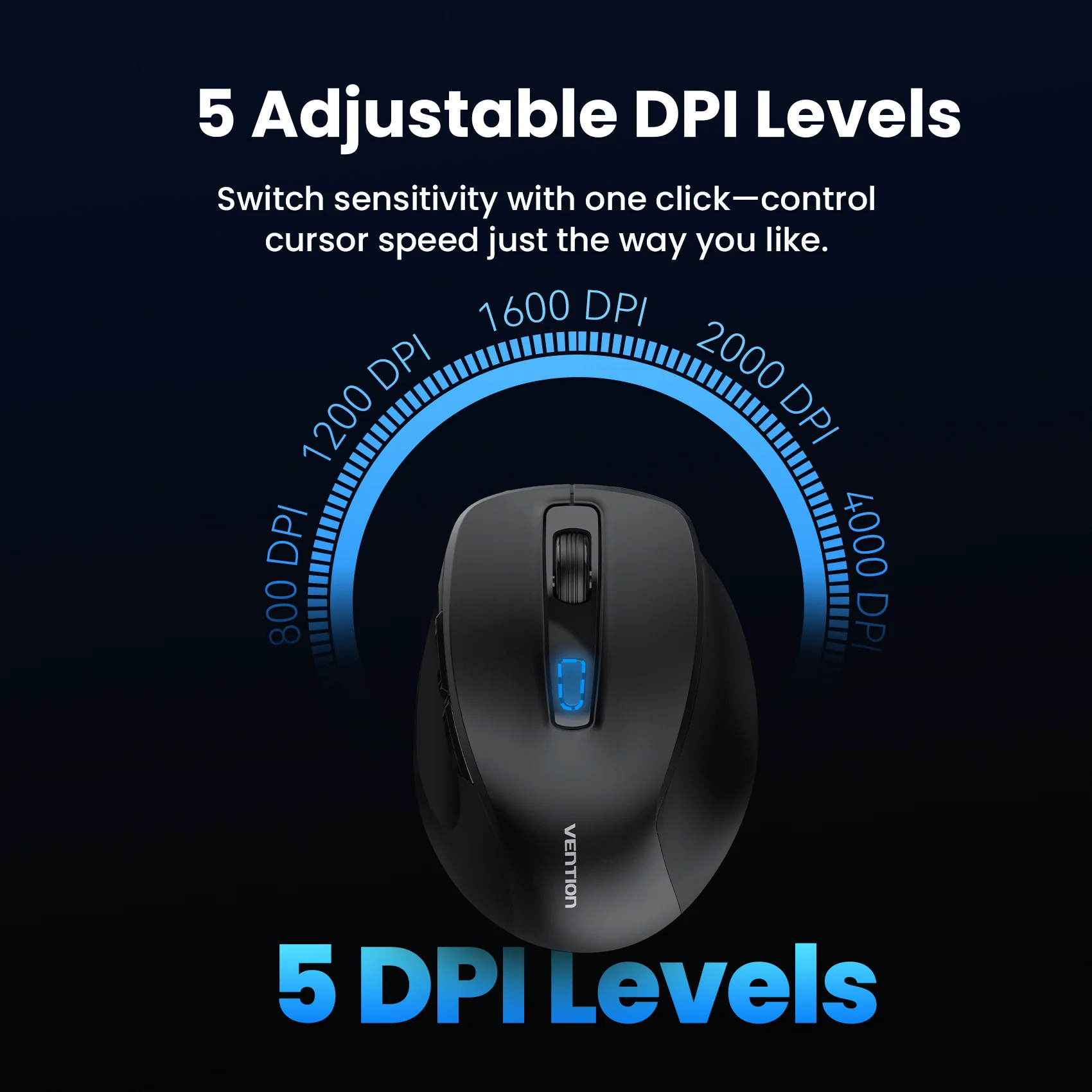 Vention 6-Button 2.4GHz + Bluetooth 5.1 Wireless Ergonomic Mouse Black Silent Type - Image 6