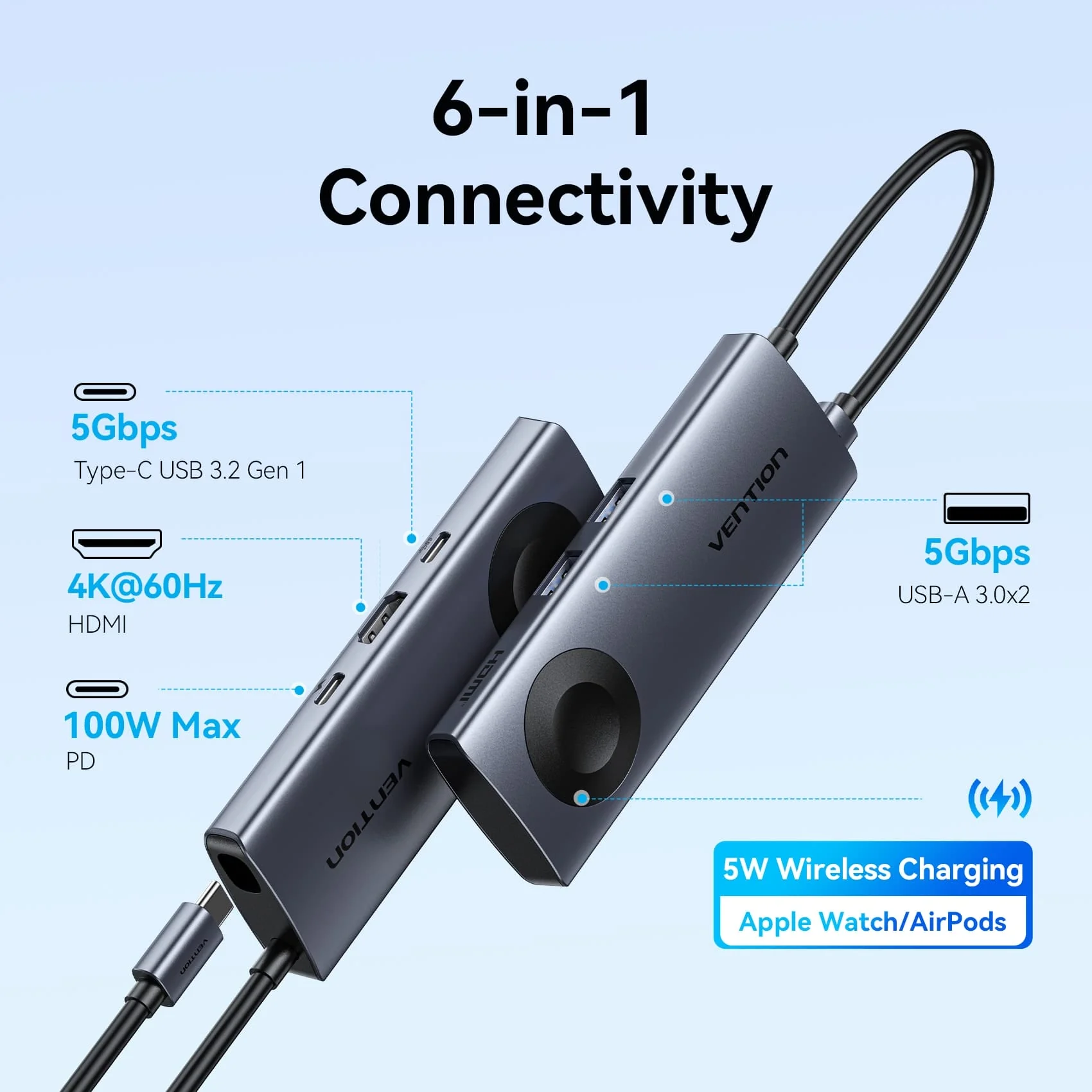 Vention 6-in-1 USB-C Wireless Charging Docking Station - Image 3