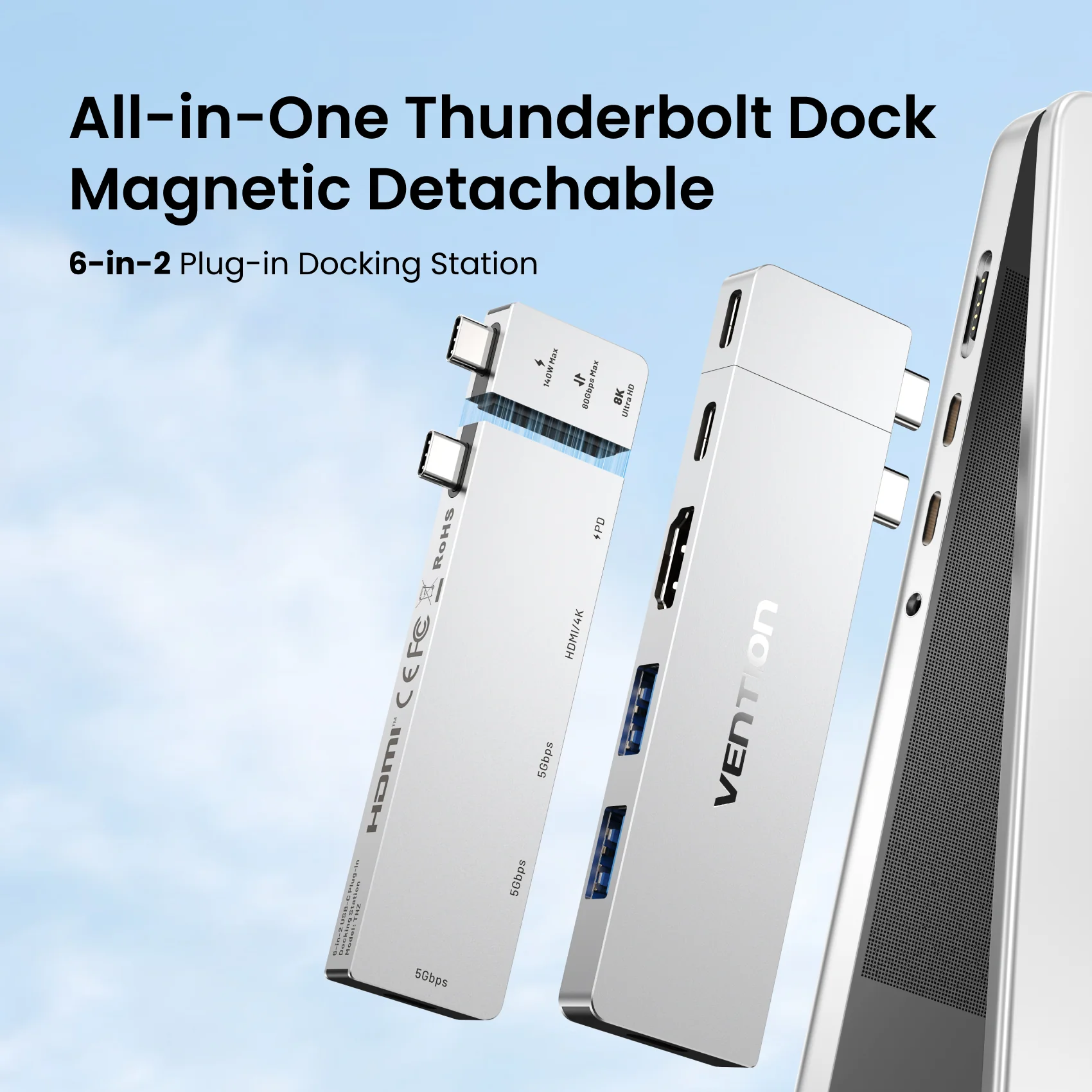 Vention 6-in-2 USB-C Plug-in Docking Station - Image 4