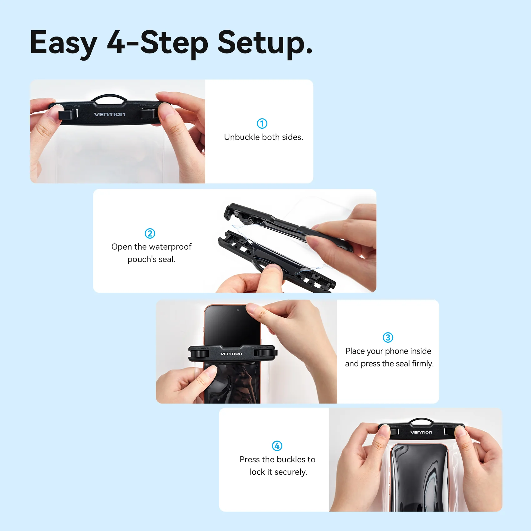 Vention 7.2-Inch Floating Shockproof Airbag Waterproof Phone Pouch with Lock Seal Black - Image 11