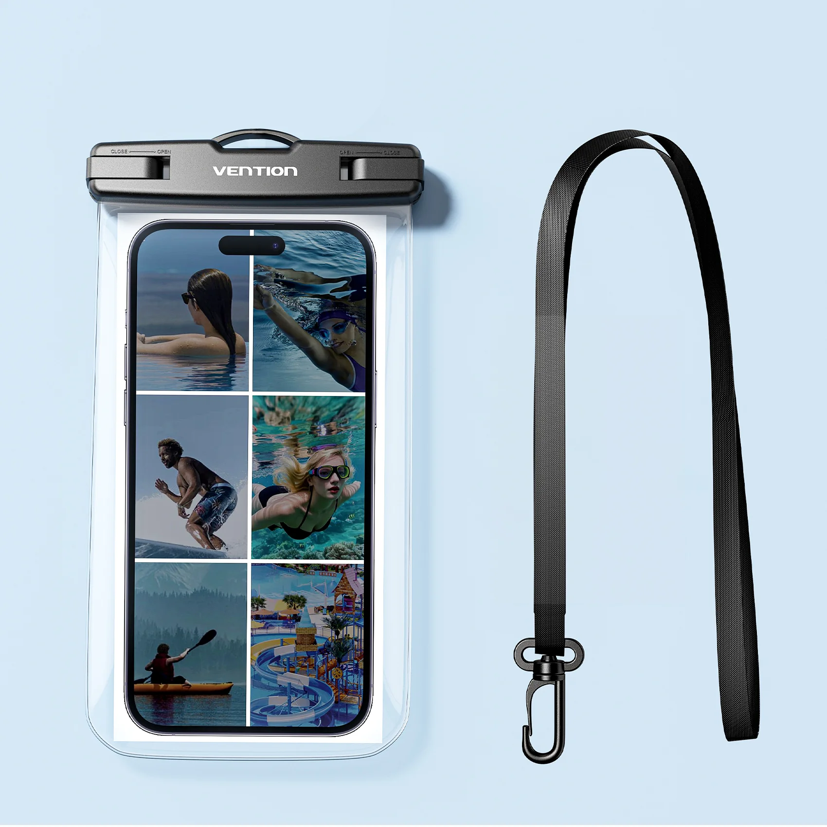 Vention 7.2-Inch Floating Shockproof Airbag Waterproof Phone Pouch with Lock Seal Black - Image 13