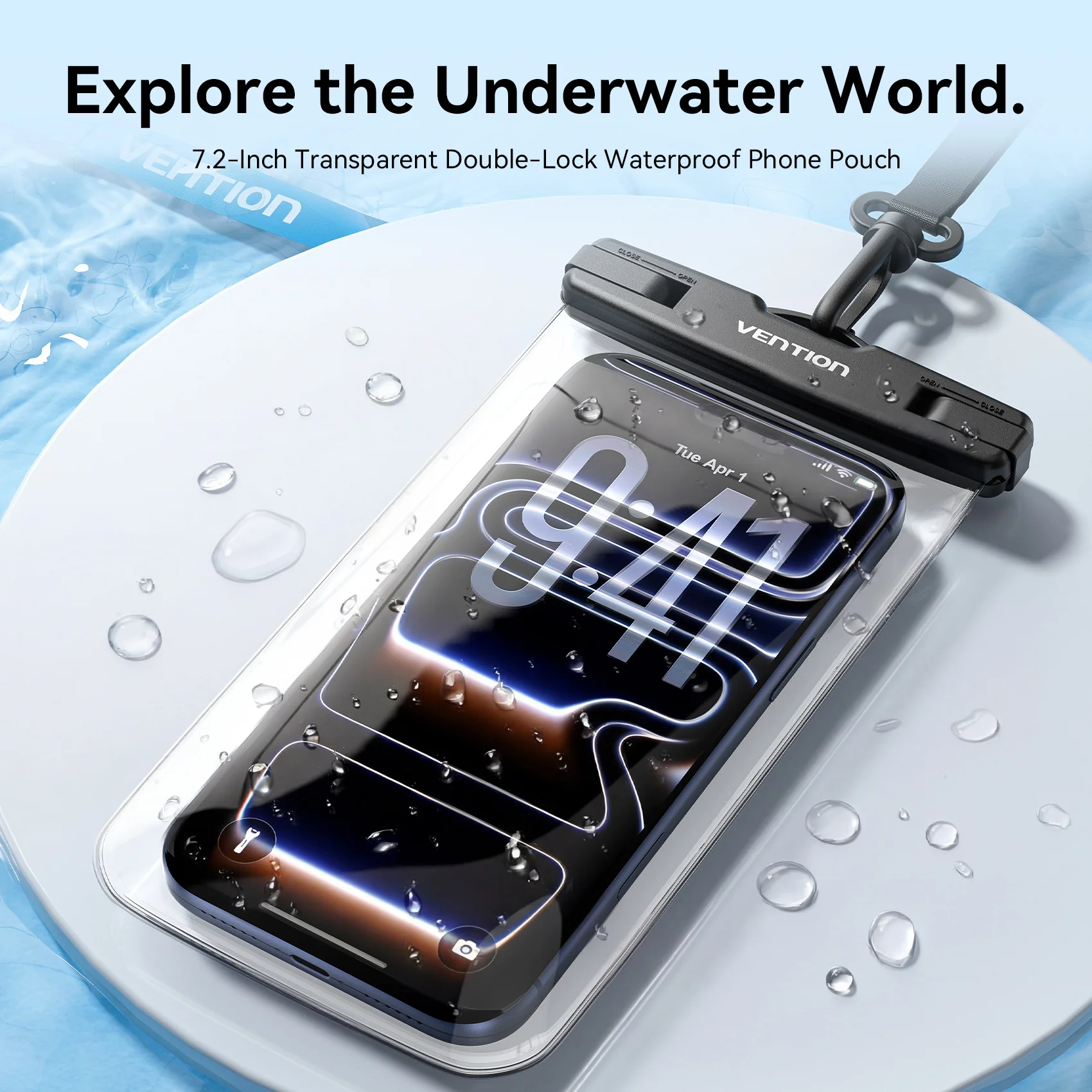 Vention 7.2-Inch Floating Shockproof Airbag Waterproof Phone Pouch with Lock Seal Black - Image 3