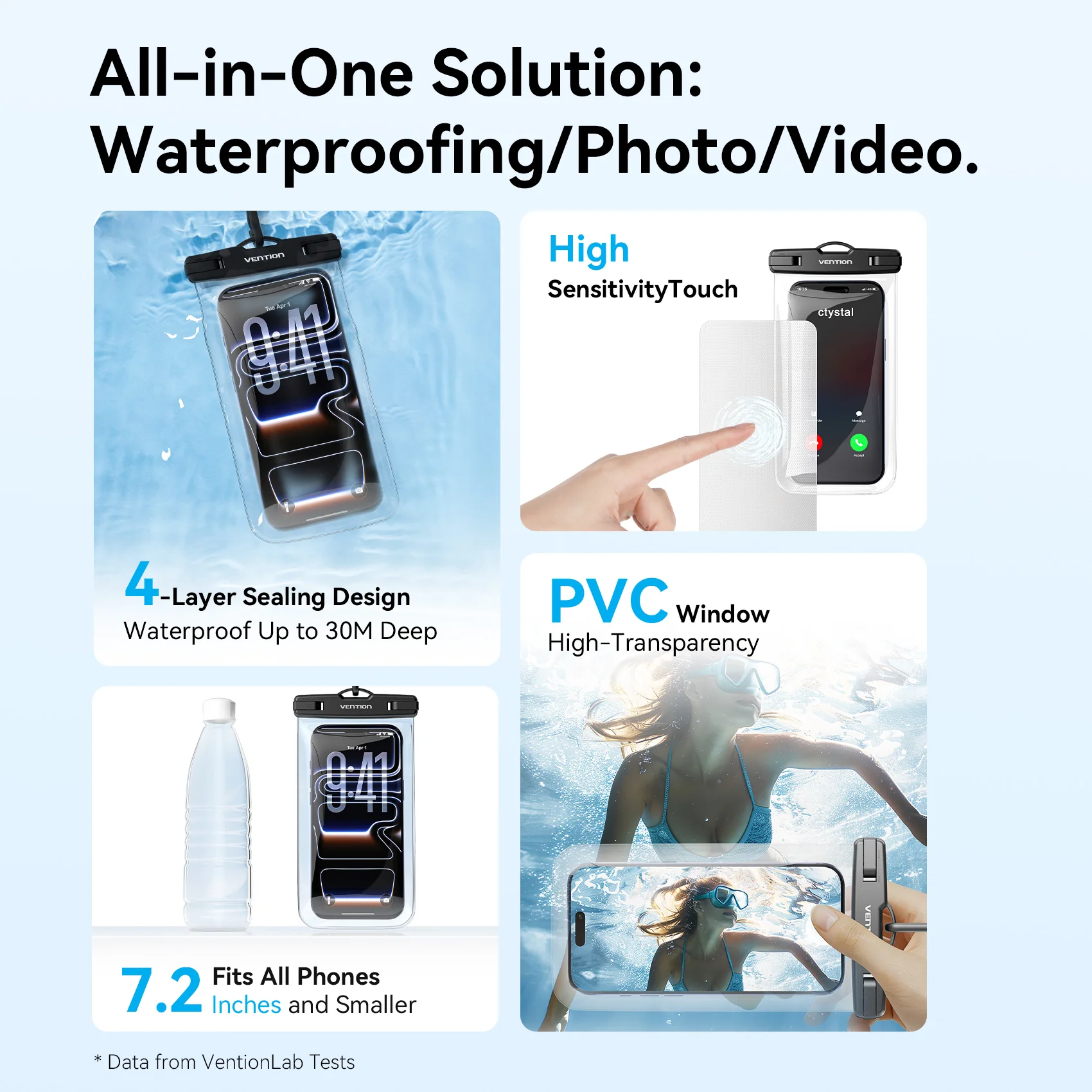 Vention 7.2-Inch Floating Shockproof Airbag Waterproof Phone Pouch with Lock Seal Black - Image 4