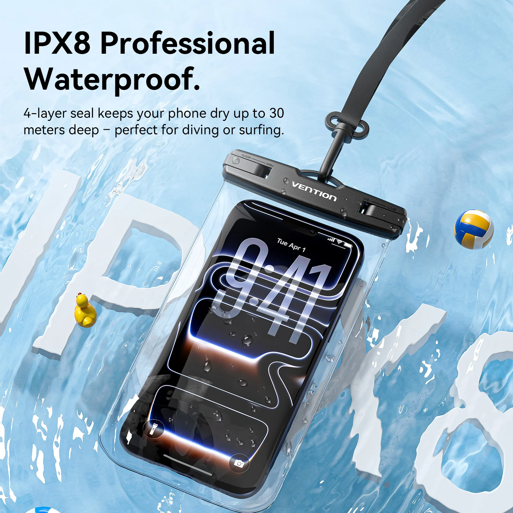 Vention 7.2-Inch Floating Shockproof Airbag Waterproof Phone Pouch with Lock Seal Black - Image 5