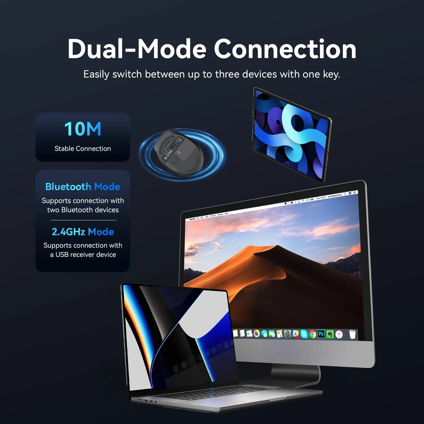 Vention Dual-Mode Wireless Ergonomic Mouse - Image 4